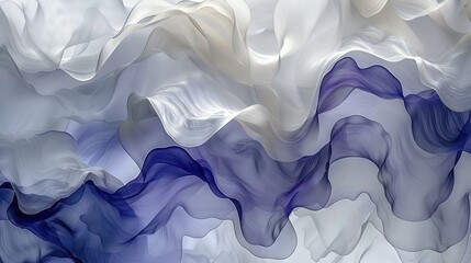 Obraz premium A painting depicts white and blue waves against a white and blue backdrop, with a central white and blue wave