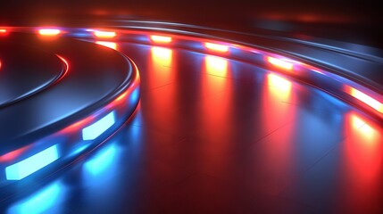   Red and blue light in a darkened tunnel