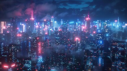 neon metropolis futuristic night city panorama
