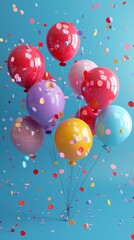 Colorful balloons rising into the in the air. Seamless loop.