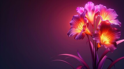 Obraz premium A close-up of a purple flower against a black background, featuring a red center