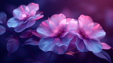    a bouquet of flowers against a vibrant blue and pink backdrop, with the out-of-focus background emphasizing depth