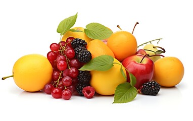 Fruits and berries mix isolated on white background