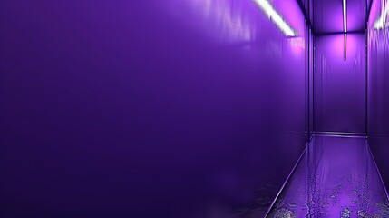   Hallway with purple wall and light at end illuminated by purple lights