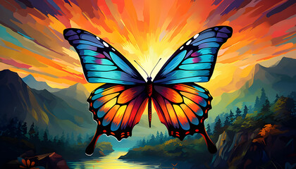 butterfly flying over vibrant natures colorful