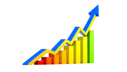 Business graph with blue and yellow arrow