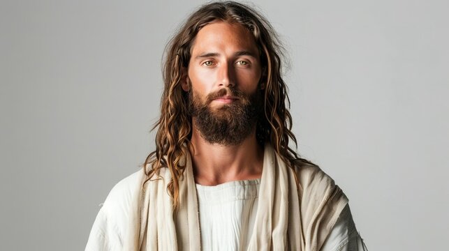 portrait of jesus christ against white background christian photography religious concept image