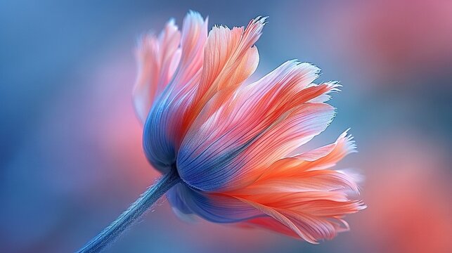  A sharp focus on a pink-blue flower against a blurred background of red, white, and blue petals