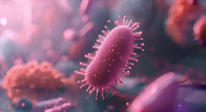 Closeup of diverse microbes viruses bacteria and genetic material in microbiome. Concept Microbiome Diversity, Close-up Microbes, Viruses and Bacteria, Genetic Material, Microscopic World