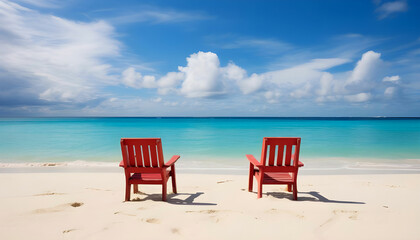 Fototapeta na wymiar Chairs on tropical beach