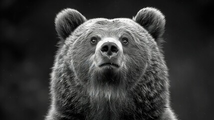   A monochrome image of a bears face showing sorrow in its left eye