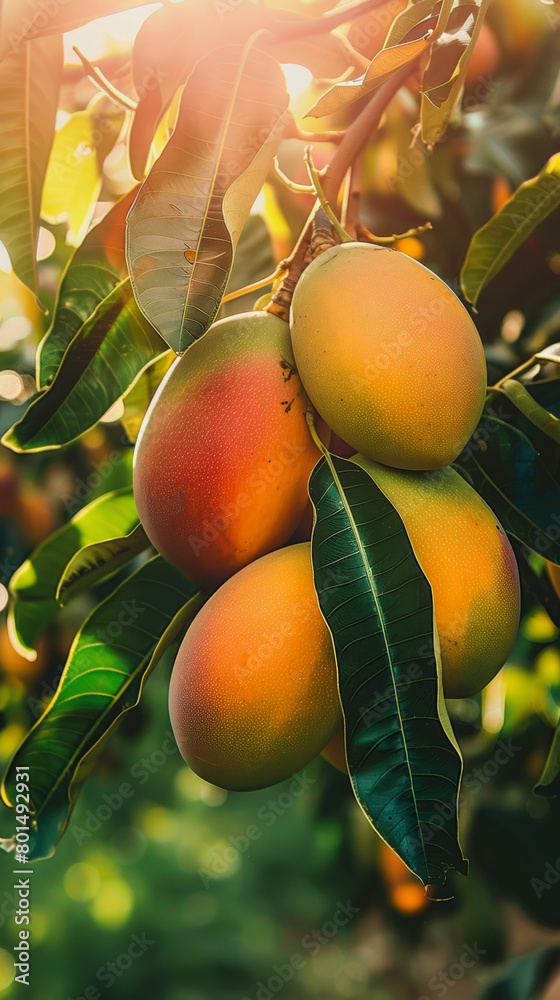 Canvas Prints  Ripe mangoes on the tree in the sun