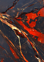 Abstract background featuring black marble with molten gold streaks and deep red splashes