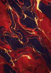 Obraz premium Abstract background with crimson marble infused with swirling gold threads and midnight blue accents
