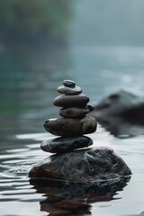  a stacked pile of stones near the water, zen