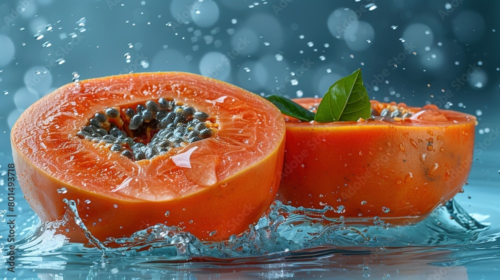 Wall mural oranges on water - a vivid image of two juicy oranges floating on a serene body of water, topped off