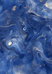 Abstract background of indigo marble with spirals of silver and hints of frost blue