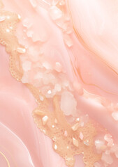 Obraz premium Abstract background of blush marble with rose quartz crystals and delicate floral lace overlays