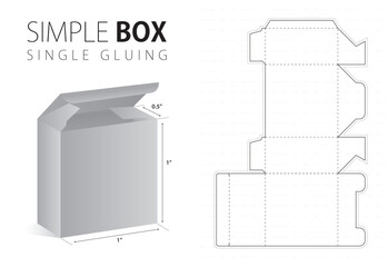 Simple packaging box die cut template with 3d preview black editable blueprint layout