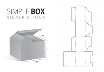 Simple packaging box die cut template with 3d preview black editable blueprint layout