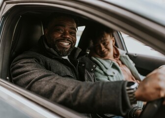 Husband driving car with wife for a weekend out