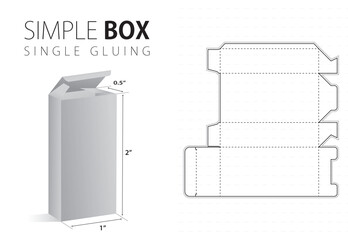 Simple packaging box die cut template with 3d preview black editable blueprint layout