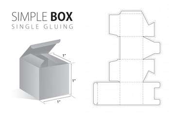 Simple packaging box die cut template with 3d preview black editable blueprint layout