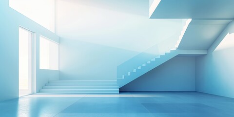 A minimalist staircase bathed in blue hues, conveying a sense of modernity and simplicity in design