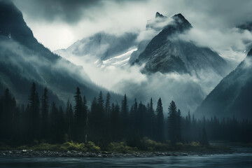misty mountain landscape
