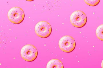 Magenta background simple minimalistic seamless pattern, multicolored playful hand drawn cute lines and stars on sugar sprinkles on a donut, confetti