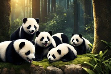 Fototapeta premium Cute panda image background. Generative ai.