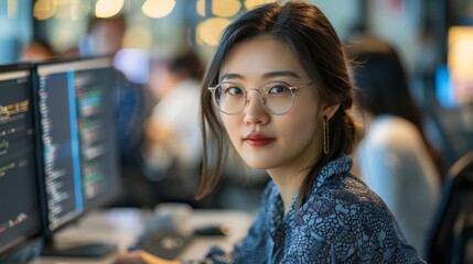 Asian Woman Programmer in an Office Environment