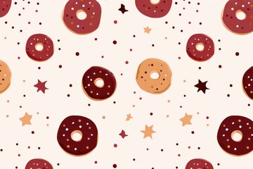 Maroon background simple minimalistic seamless pattern, multicolored playful hand drawn cute lines and stars on sugar sprinkles on a donut, confetti