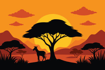 Savanna Landscape Africa Vector Silhouette Vectors design