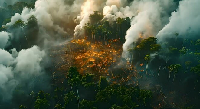 Illegal deforestation in the Amazon trees cut and burned for agriculture. Concept Environmental destruction, Deforestation crisis, Amazon rainforest, Illegal logging, Agriculture expansion
