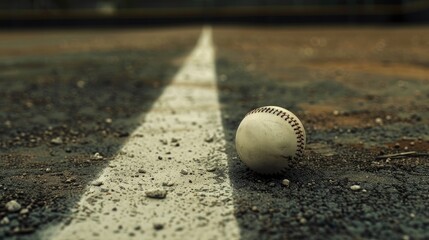 Baseball on chalk line. Generative AI