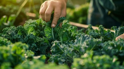  Hand harvesting vegetables, kale, bok choy, salad greens