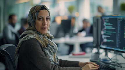 Middle-Eastern Female Developer in an Office Setting