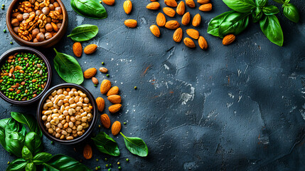 Vegan Dish with Nuts and Almonds on Gray Background
