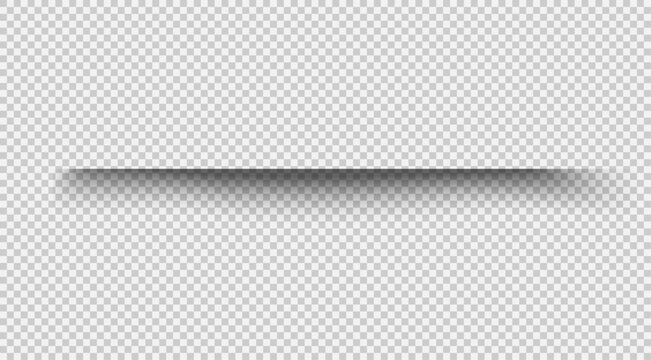 Horizontal dividing line isolated on transparent background. Realistic line shadow png and shadow effect. 