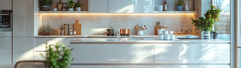 Stylish kitchen with stateoftheart appliances and a clean, white design