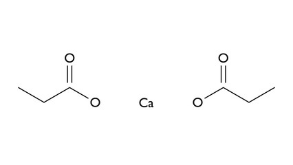 calcium propanoate molecule, structural chemical formula, ball-and-stick model, isolated image food additive e282