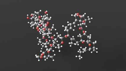 ivermectin molecular structure, anthelmintics, ball and stick 3d model, structural chemical formula with colored atoms