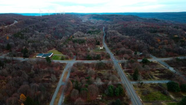 Aerial landscape of graffiti road in Fall around abandoned coal town Centralia Pennsylvania