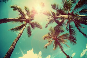 Group of palm trees in natural landscape under electric blue sky - Powered by Adobe
