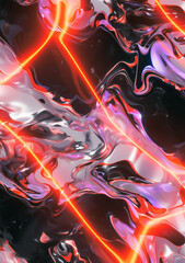 Abstract background featuring onyx marble with swirling silver smoke patterns and bright neon highlights