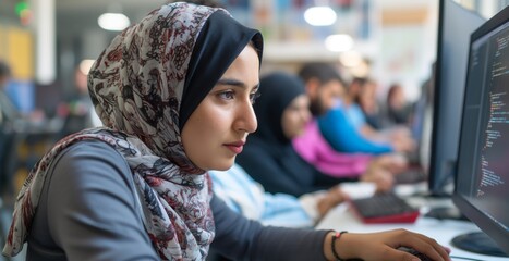 Middle Eastern Female Developer in Office
