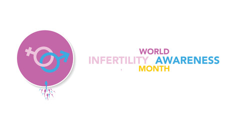 June is World Infertility Awareness Month vector. Pink and blue awareness ribbon with world map silhouette icon vector isolated on a white background. Fertility health design element. Important day