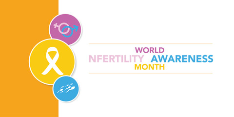 June is World Infertility Awareness Month vector. Pink and blue awareness ribbon with world map silhouette icon vector isolated on a white background. Fertility health design element. Important day