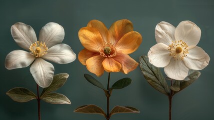 The set consists of three pieces of botanical flowers wall art. The decor is neutral in color and minimal in design.